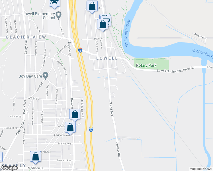 map of restaurants, bars, coffee shops, grocery stores, and more near 5720 South 2nd Avenue in Everett