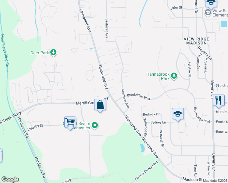 map of restaurants, bars, coffee shops, grocery stores, and more near 5909 Glenwood Avenue in Everett