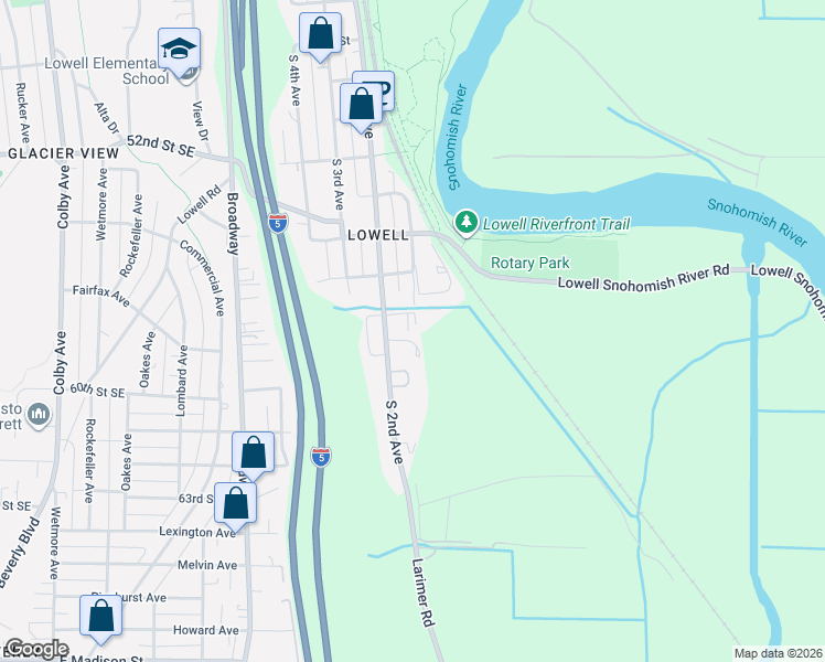 map of restaurants, bars, coffee shops, grocery stores, and more near 2320 Ravenna Street in Everett