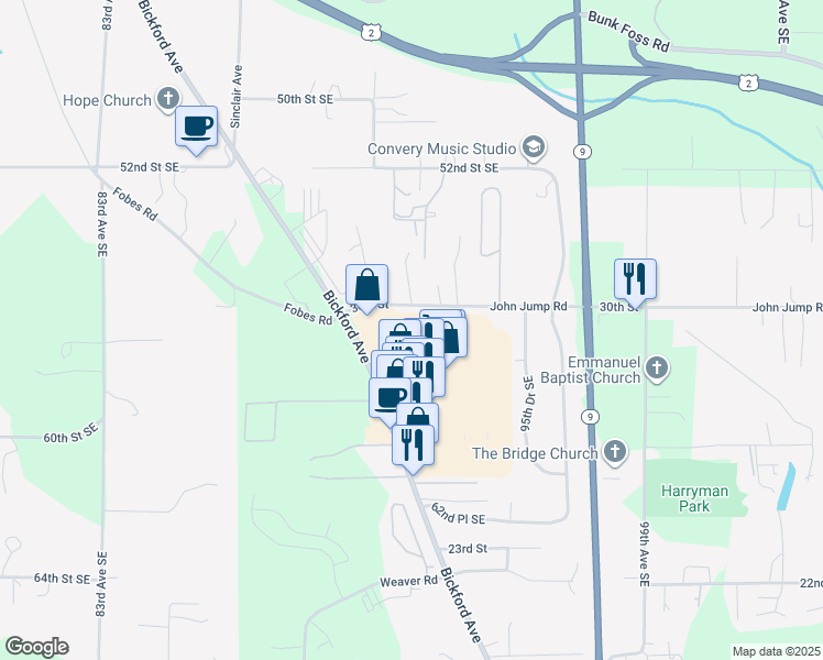 map of restaurants, bars, coffee shops, grocery stores, and more near 2909 Bickford Avenue in Snohomish