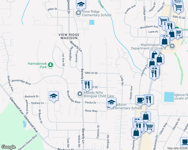 map of restaurants, bars, coffee shops, grocery stores, and more near 404 58th Street Southeast in Everett