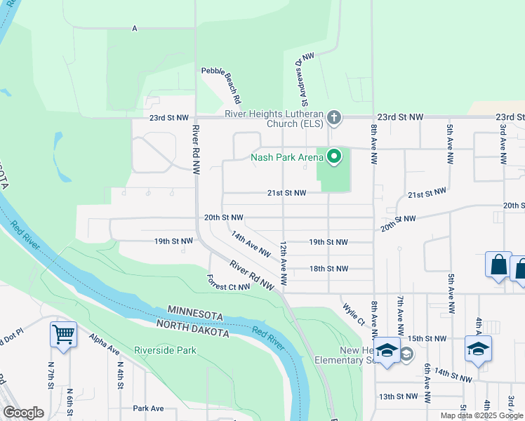 map of restaurants, bars, coffee shops, grocery stores, and more near 1228 21st Street Northwest in East Grand Forks