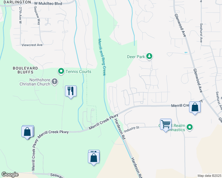 map of restaurants, bars, coffee shops, grocery stores, and more near Hardeson Road in Everett