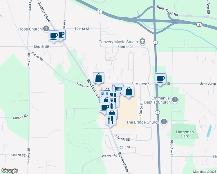 map of restaurants, bars, coffee shops, grocery stores, and more near 2909 Bickford Avenue in Snohomish