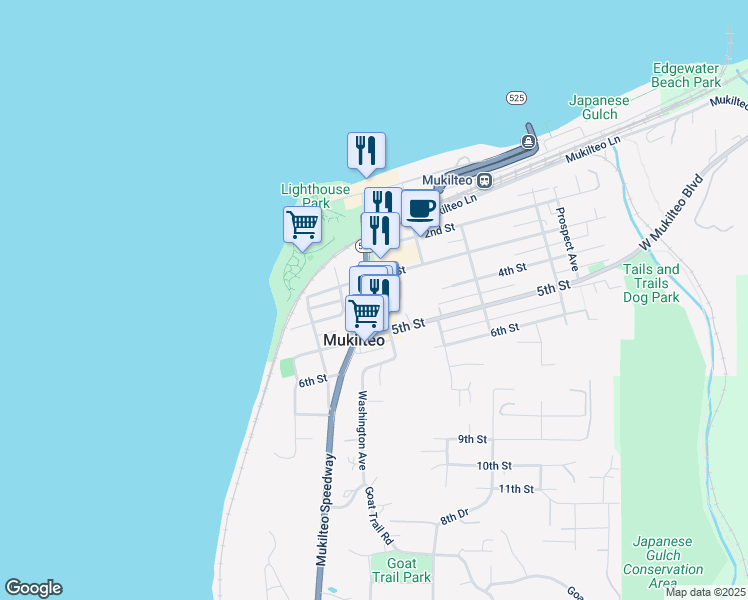 map of restaurants, bars, coffee shops, grocery stores, and more near in Mukilteo