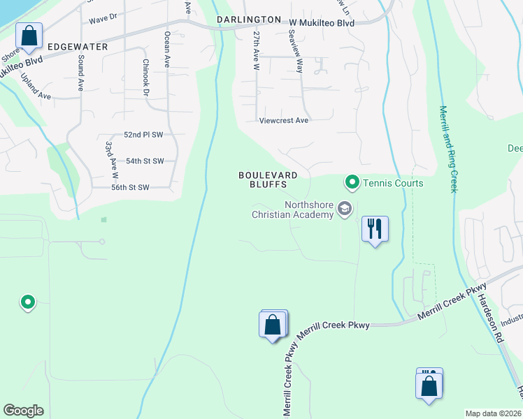 map of restaurants, bars, coffee shops, grocery stores, and more near 2612 58th Street Southwest in Everett