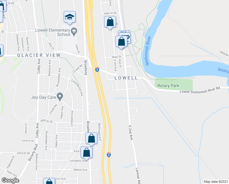 map of restaurants, bars, coffee shops, grocery stores, and more near 5602 S 3rd Ave in Everett