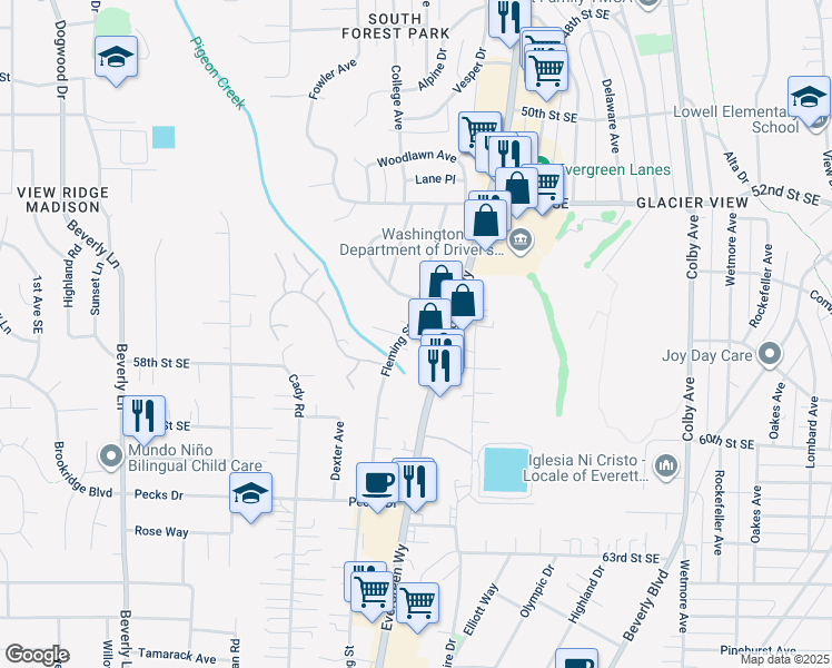 map of restaurants, bars, coffee shops, grocery stores, and more near 1108 57th Street Southeast in Everett