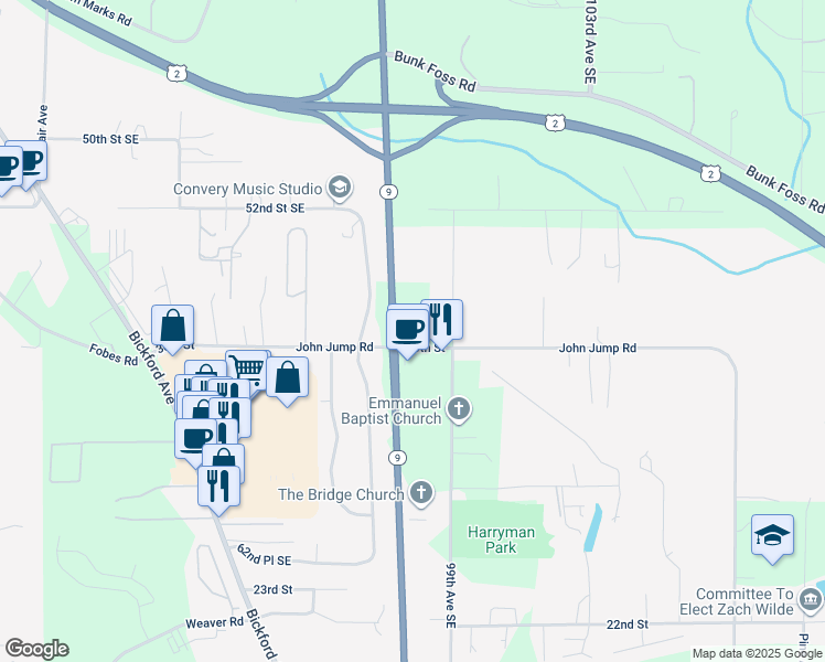 map of restaurants, bars, coffee shops, grocery stores, and more near 1400 30th Street Southeast in Snohomish