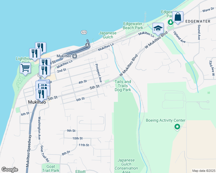 map of restaurants, bars, coffee shops, grocery stores, and more near 1121 5th Place in Mukilteo