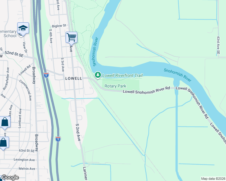 map of restaurants, bars, coffee shops, grocery stores, and more near 3400 Lowell Snohomish River Road in Everett