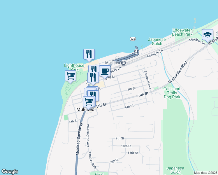 map of restaurants, bars, coffee shops, grocery stores, and more near 809 4th Street in Mukilteo