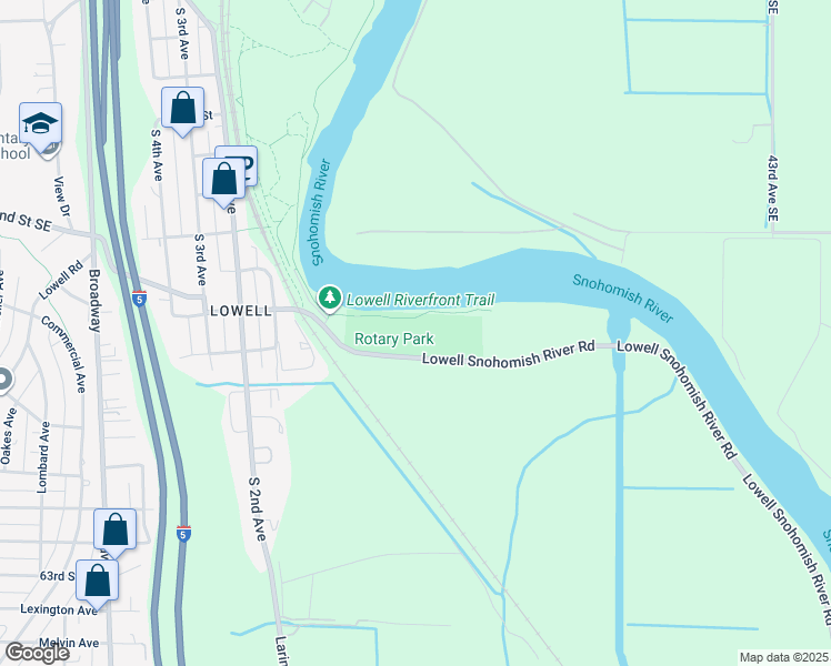 map of restaurants, bars, coffee shops, grocery stores, and more near 1600 Lowell Snohomish River Road in Everett