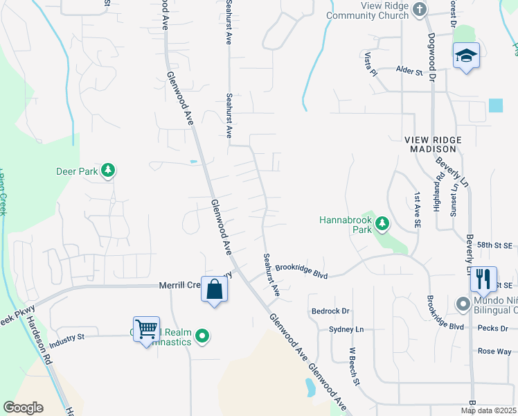 map of restaurants, bars, coffee shops, grocery stores, and more near 5525 Seahurst Avenue in Everett
