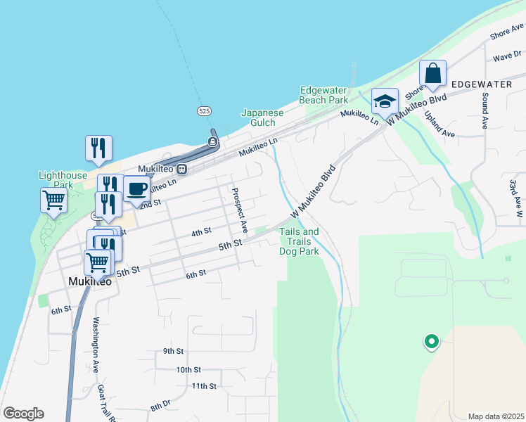 map of restaurants, bars, coffee shops, grocery stores, and more near 1126 4th Street in Mukilteo