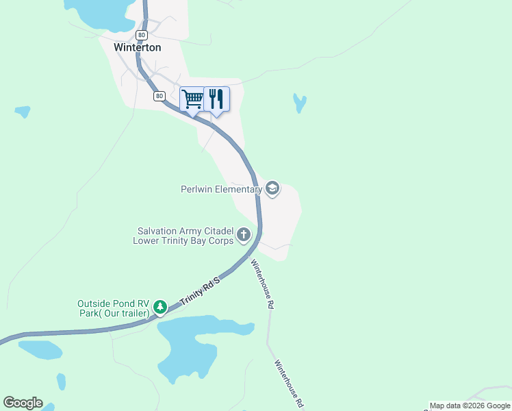 map of restaurants, bars, coffee shops, grocery stores, and more near 94 Main Street in Winterton