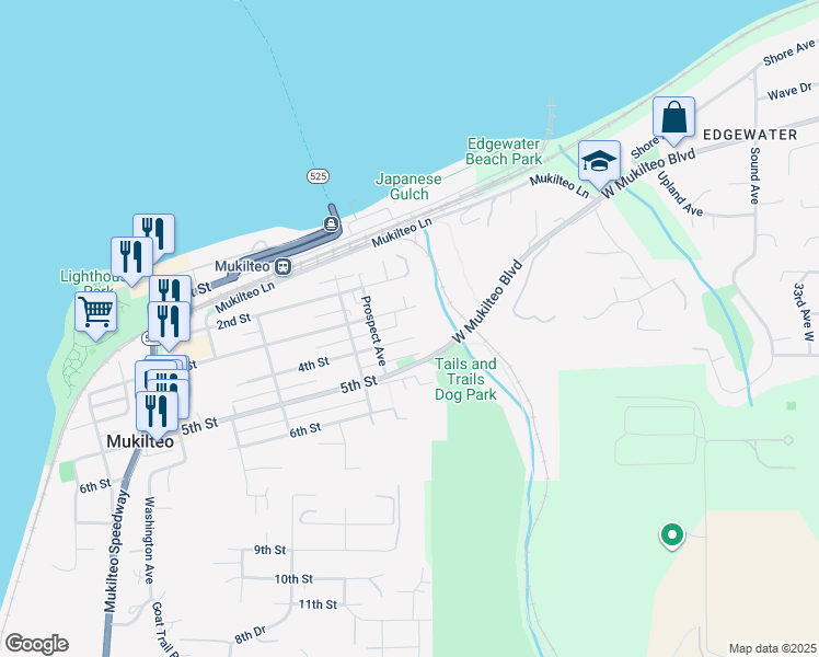 map of restaurants, bars, coffee shops, grocery stores, and more near 1126 4th Street in Mukilteo