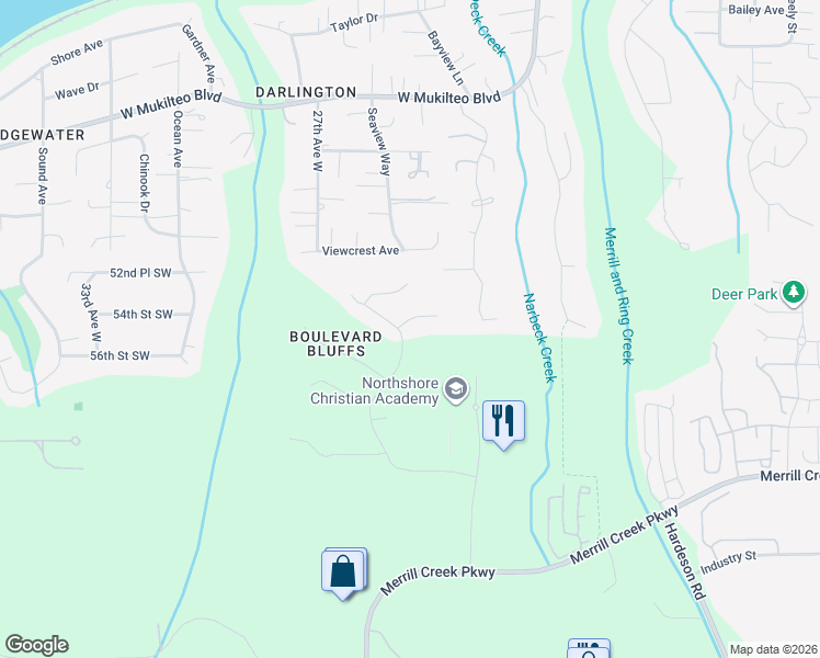 map of restaurants, bars, coffee shops, grocery stores, and more near 2432 56th Street Southwest in Everett