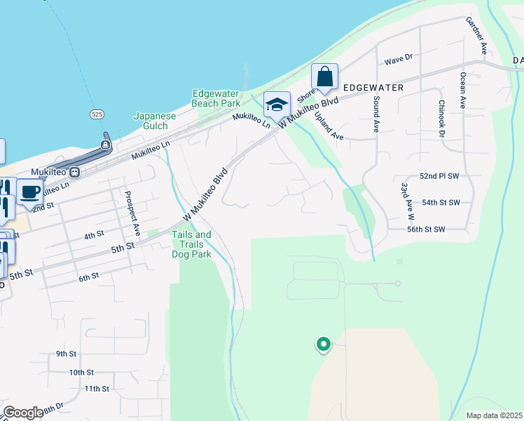 map of restaurants, bars, coffee shops, grocery stores, and more near 1503 Debrelon Lane in Mukilteo