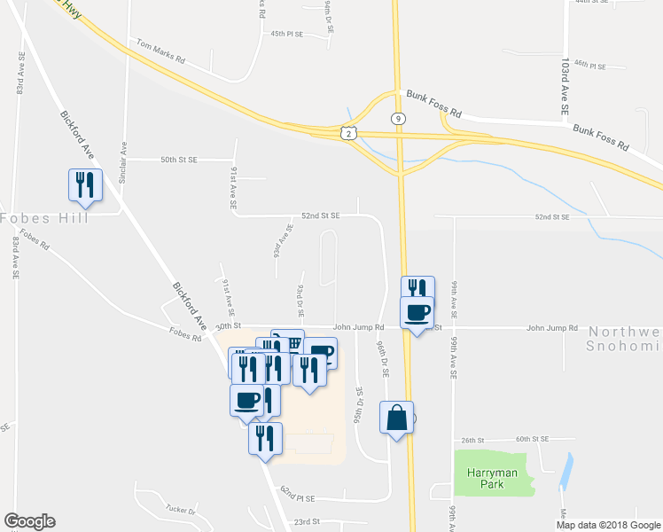 map of restaurants, bars, coffee shops, grocery stores, and more near 9425 56th Street Southeast in Snohomish