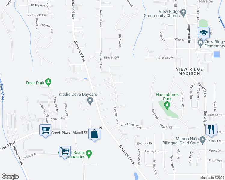 map of restaurants, bars, coffee shops, grocery stores, and more near 5430 Seahurst Avenue in Everett