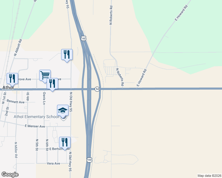 map of restaurants, bars, coffee shops, grocery stores, and more near 6873 Smylie Boulevard in Athol