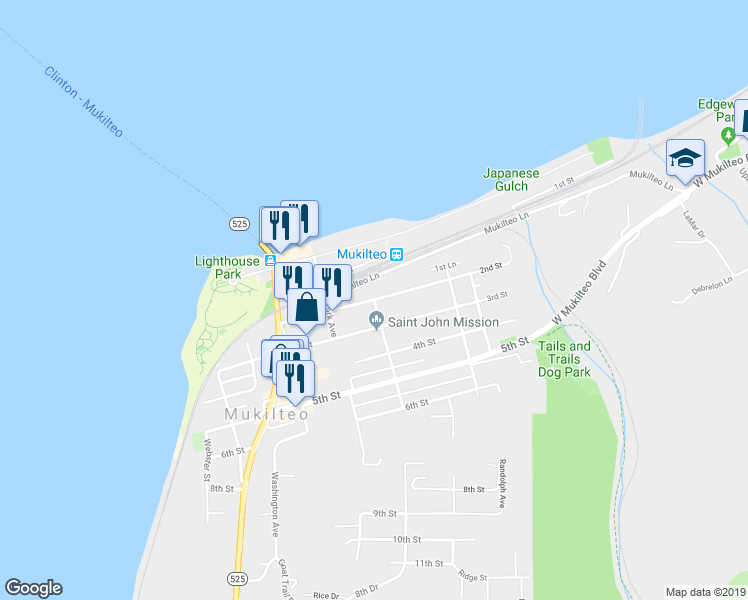 map of restaurants, bars, coffee shops, grocery stores, and more near 200 Loveland Avenue in Mukilteo