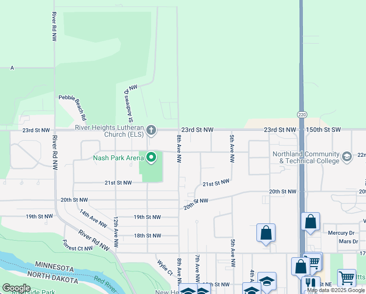 map of restaurants, bars, coffee shops, grocery stores, and more near 2206 8th Avenue Northwest in East Grand Forks