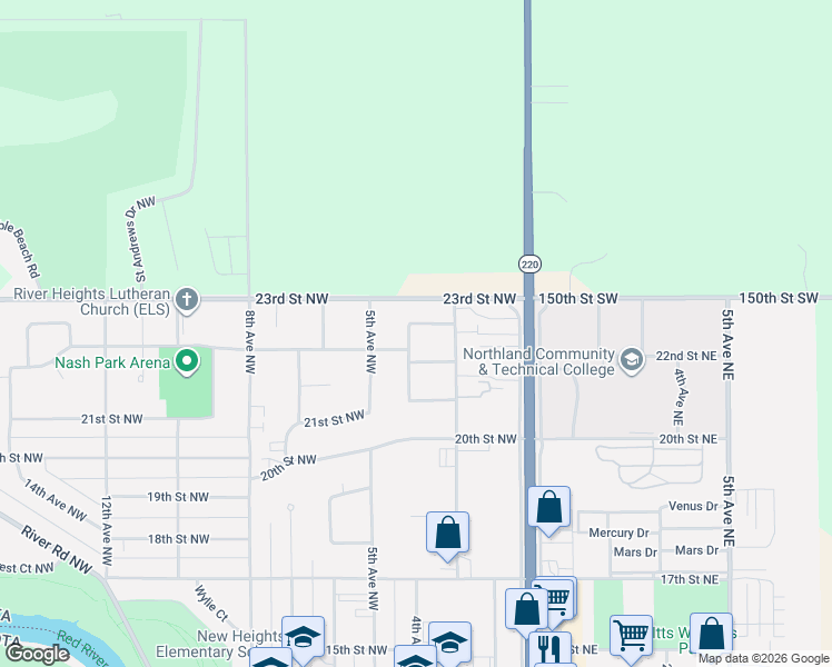 map of restaurants, bars, coffee shops, grocery stores, and more near 328 22nd Street Northwest in East Grand Forks