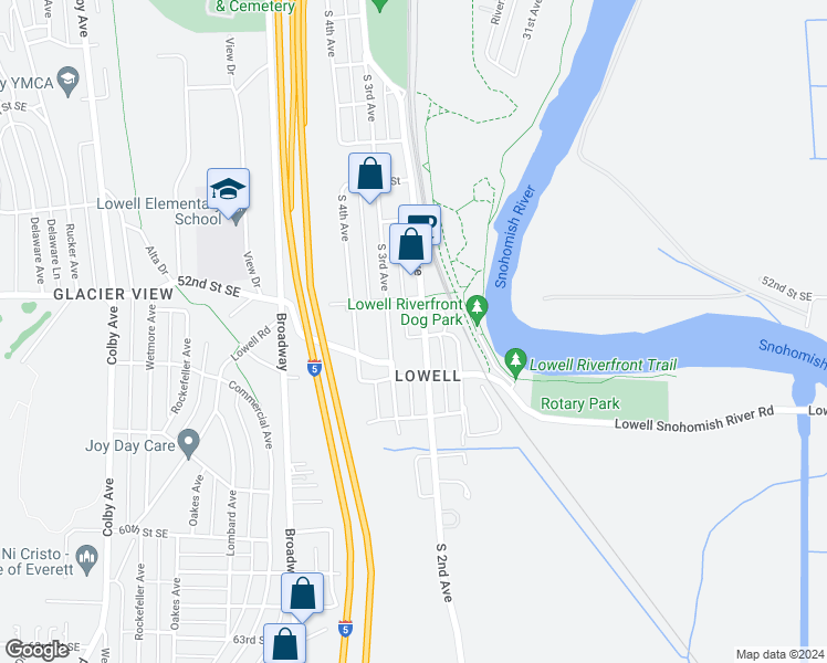 map of restaurants, bars, coffee shops, grocery stores, and more near 5303 South 2nd Avenue in Everett