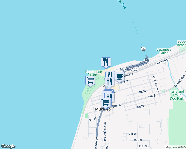 map of restaurants, bars, coffee shops, grocery stores, and more near 608 Front Street in Mukilteo