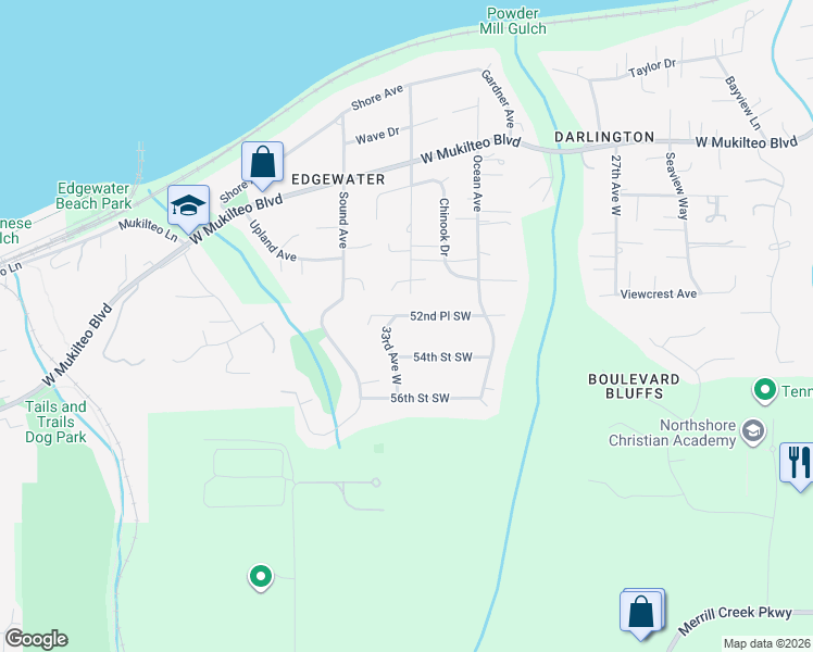 map of restaurants, bars, coffee shops, grocery stores, and more near 3305 52nd Place Southwest in Everett