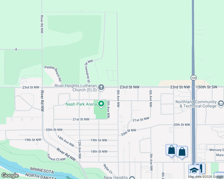 map of restaurants, bars, coffee shops, grocery stores, and more near 819 23rd Street Northwest in East Grand Forks