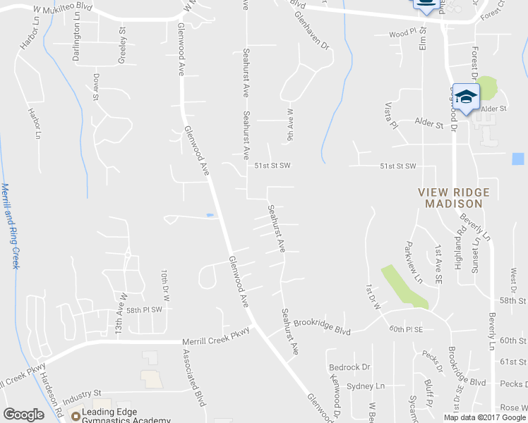 map of restaurants, bars, coffee shops, grocery stores, and more near 725 53rd Street Southwest in Everett