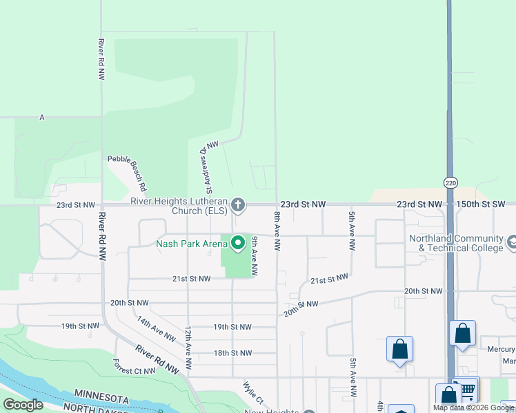 map of restaurants, bars, coffee shops, grocery stores, and more near 819 23rd Street Northwest in East Grand Forks