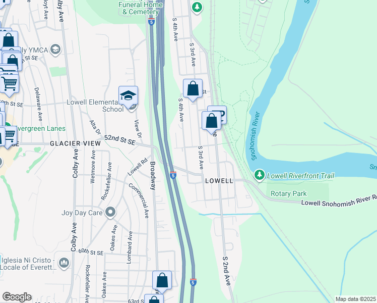 map of restaurants, bars, coffee shops, grocery stores, and more near 5302 South 4th Avenue in Everett