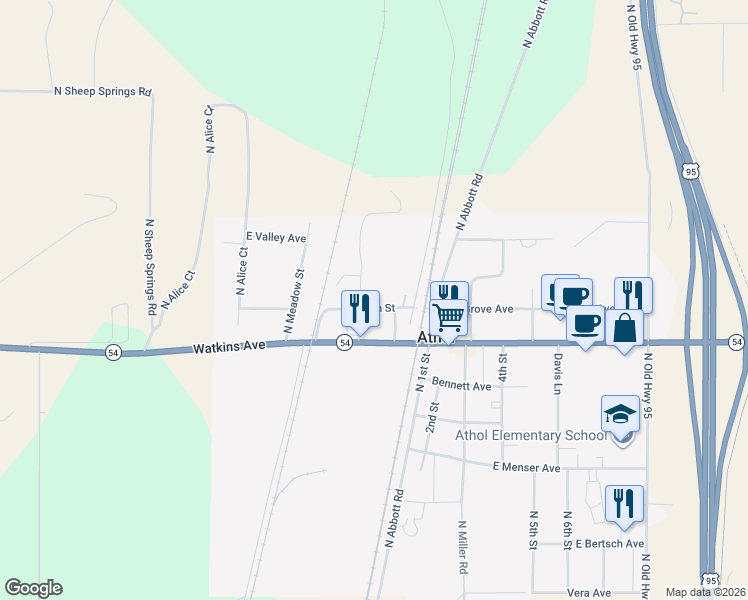 map of restaurants, bars, coffee shops, grocery stores, and more near 5553 Grove Avenue in Athol