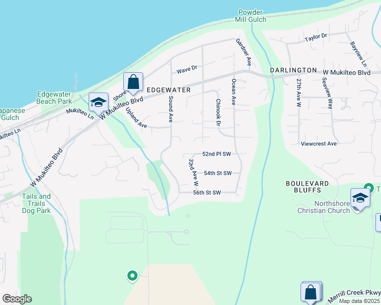 map of restaurants, bars, coffee shops, grocery stores, and more near 3305 52nd Place Southwest in Everett