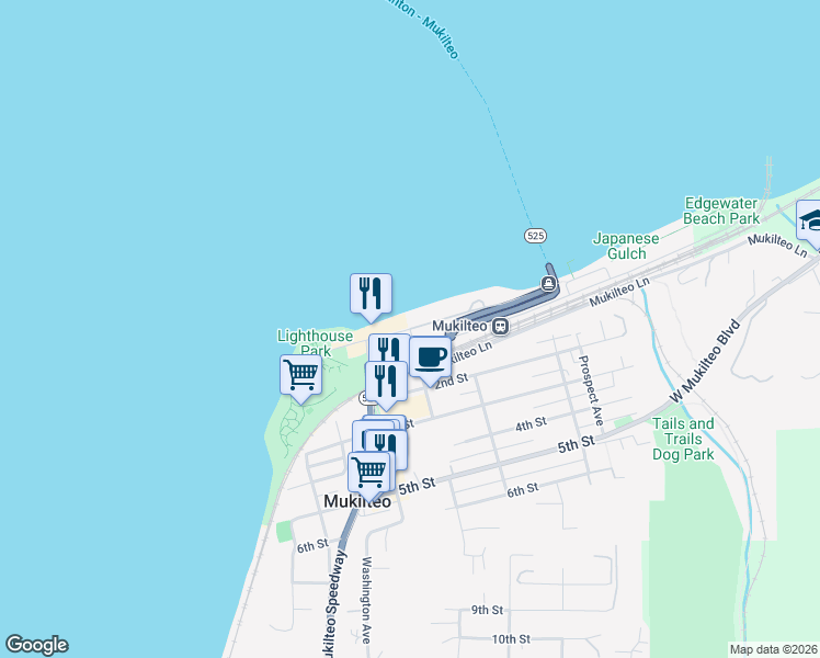 map of restaurants, bars, coffee shops, grocery stores, and more near 910 Front Street in Mukilteo