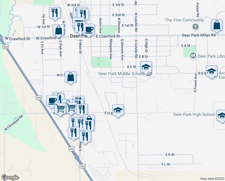 map of restaurants, bars, coffee shops, grocery stores, and more near 301 F Street in Deer Park