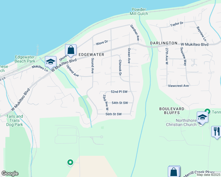 map of restaurants, bars, coffee shops, grocery stores, and more near 3305 52nd Place Southwest in Everett