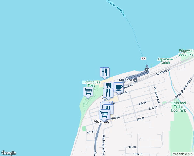 map of restaurants, bars, coffee shops, grocery stores, and more near 610 Front Street in Mukilteo