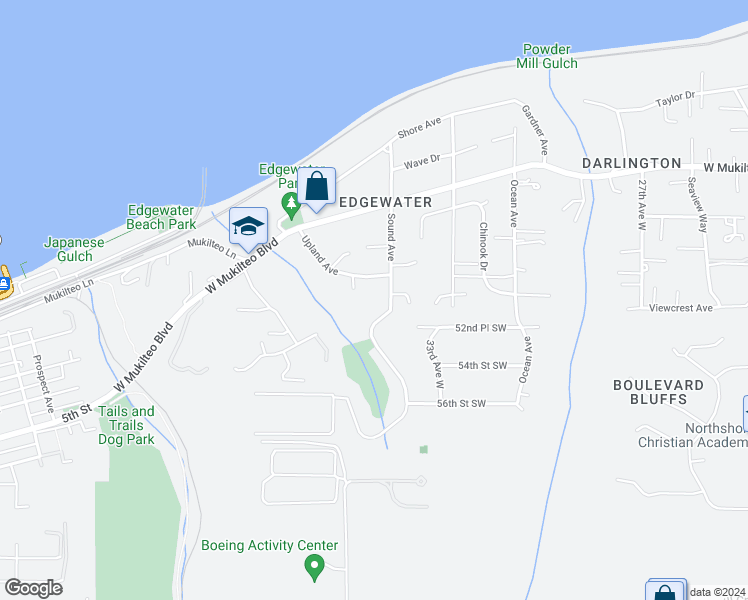 map of restaurants, bars, coffee shops, grocery stores, and more near 5118 Sound Avenue in Everett