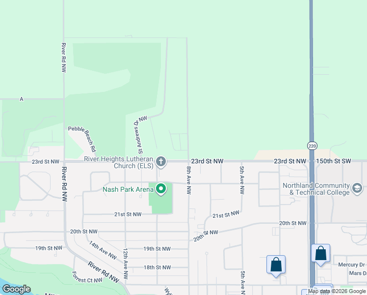 map of restaurants, bars, coffee shops, grocery stores, and more near 2416 Pinehurst Court Northwest in East Grand Forks