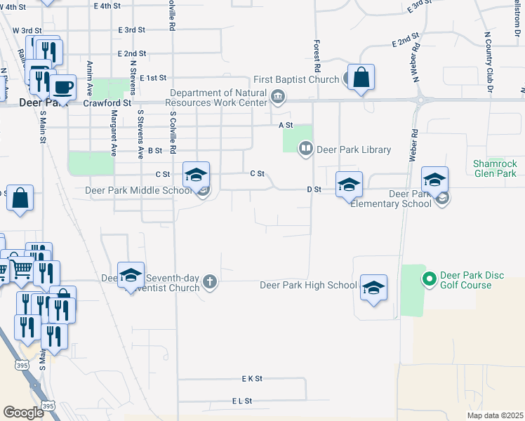 map of restaurants, bars, coffee shops, grocery stores, and more near 820 East D Street in Deer Park
