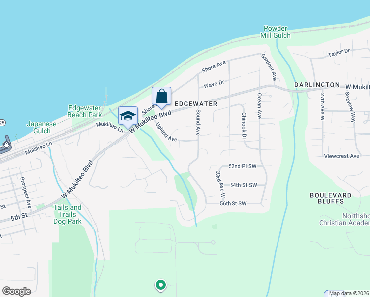 map of restaurants, bars, coffee shops, grocery stores, and more near 3521 Upland Avenue in Everett