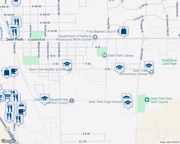 map of restaurants, bars, coffee shops, grocery stores, and more near 820 East D Street in Deer Park