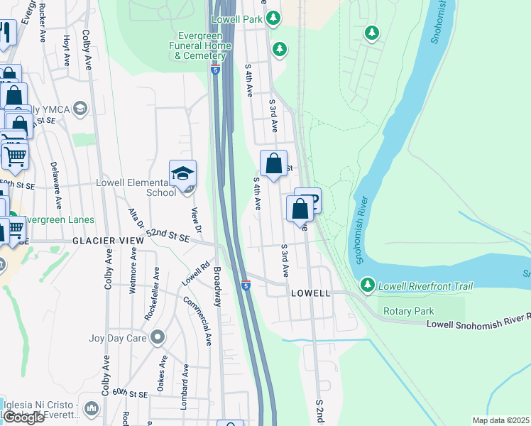 map of restaurants, bars, coffee shops, grocery stores, and more near 5113 South 4th Avenue in Everett