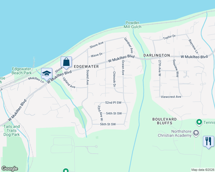 map of restaurants, bars, coffee shops, grocery stores, and more near 5037 33rd Avenue West in Everett