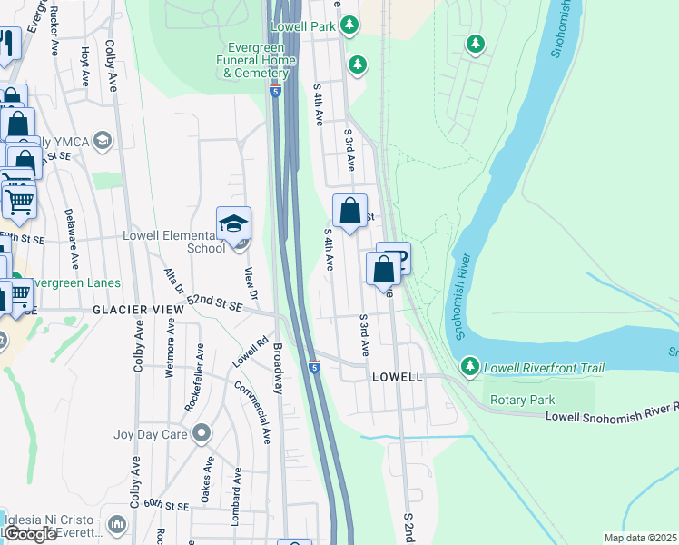 map of restaurants, bars, coffee shops, grocery stores, and more near 5113 South 4th Avenue in Everett